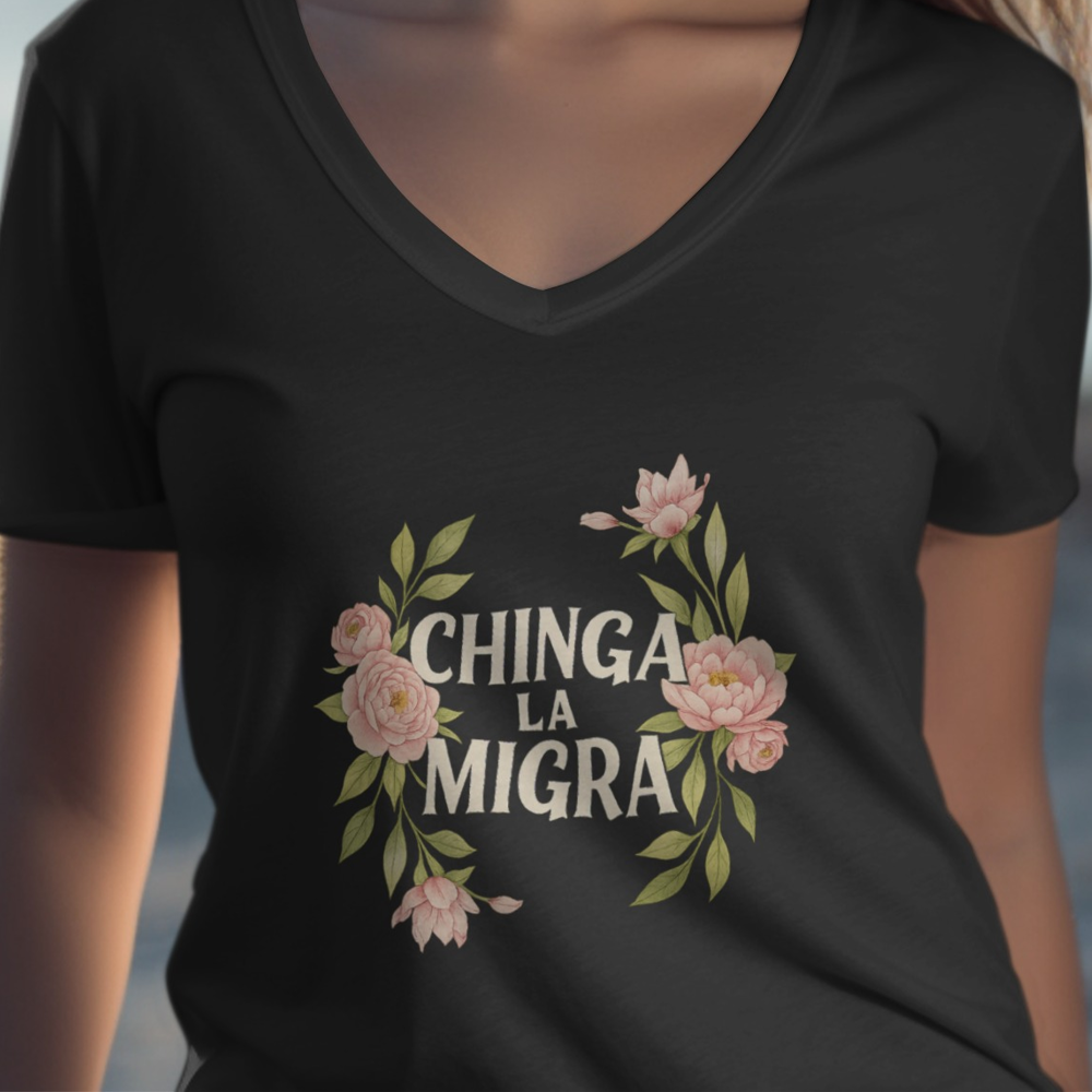 Chinga La Migra Graphic Floral Design T-Shirt product