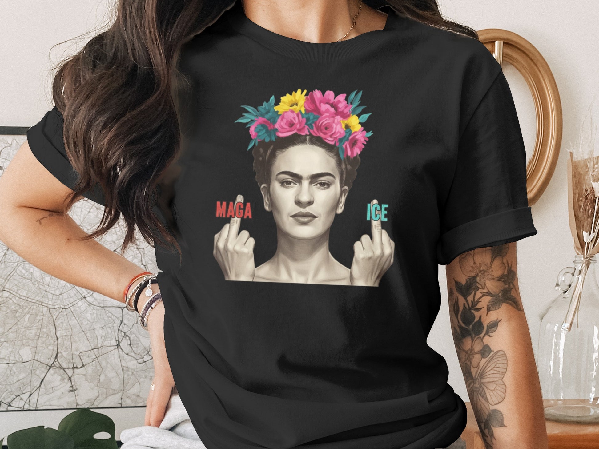 Colorful Floral Crown Art Statement T-Shirt