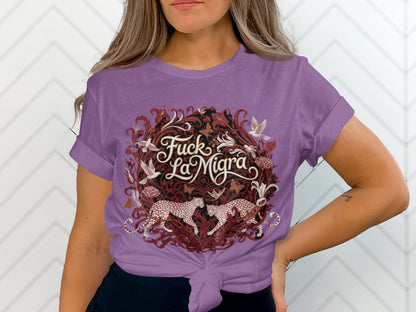 Stylish Purple Fuck La Migra Graphic Tee