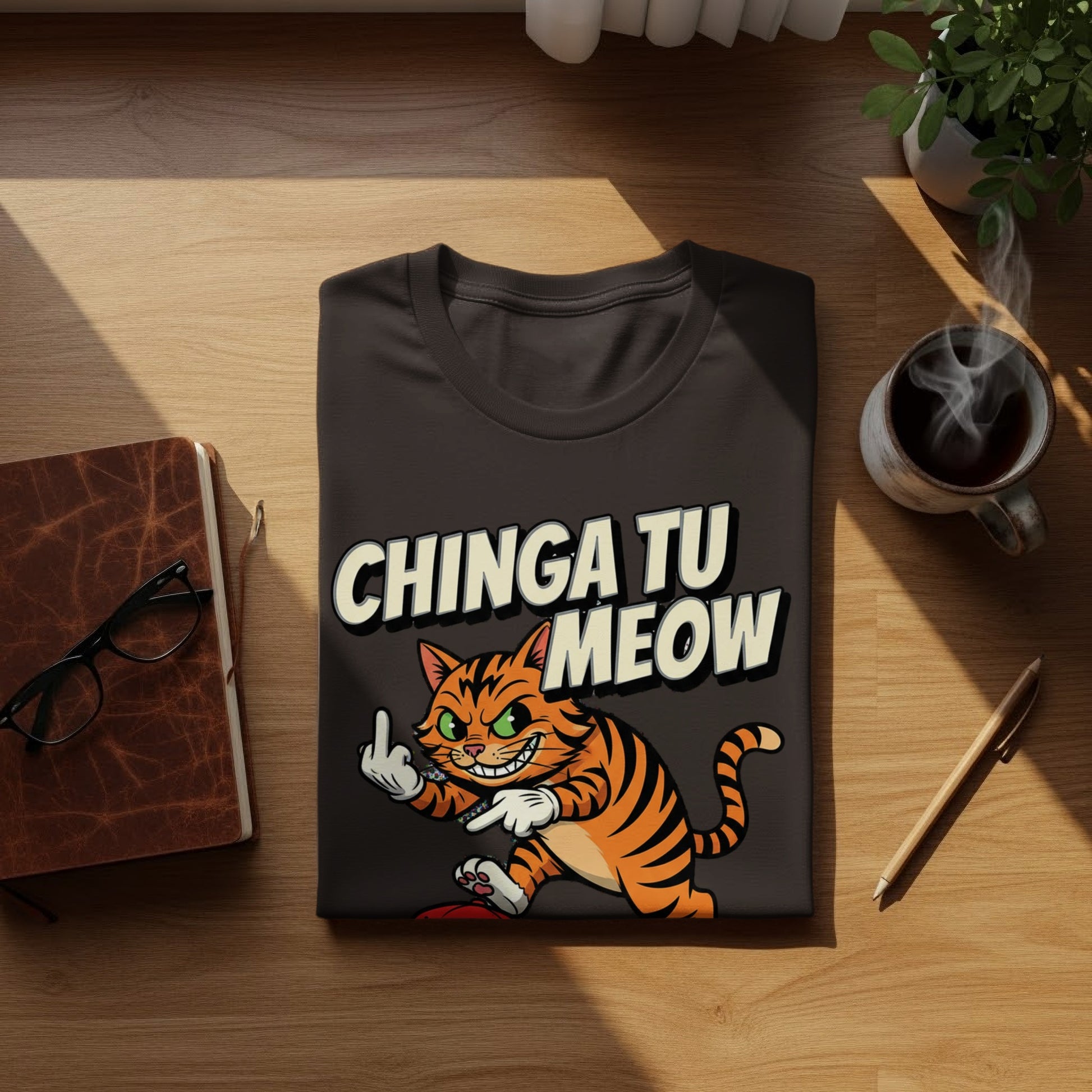 Chinga Tu Meow Funny Tiger Middle Finger Cartoon T-Shirt