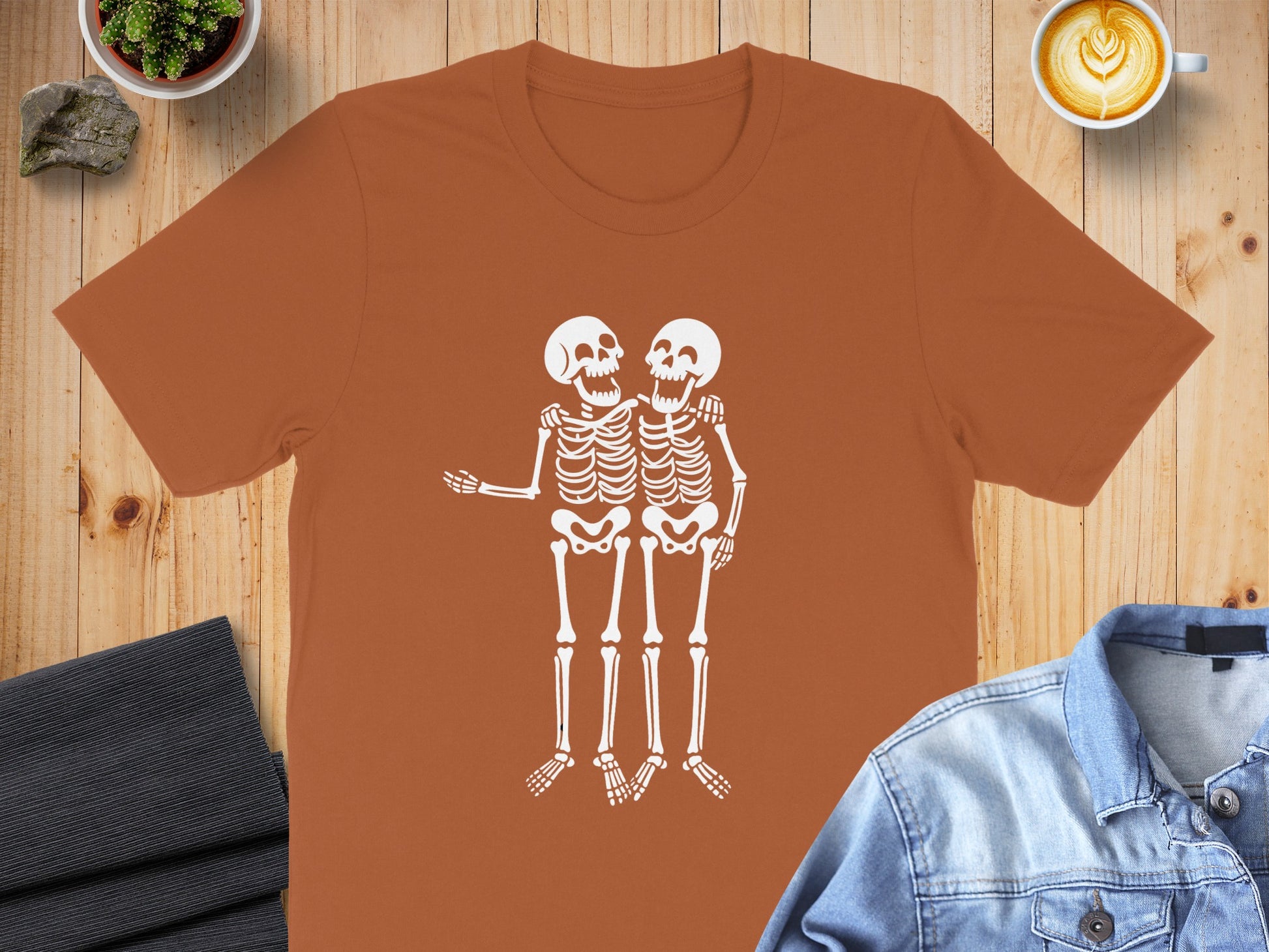 Twin Skeleton Design Orange Graphic T-Shirt product type