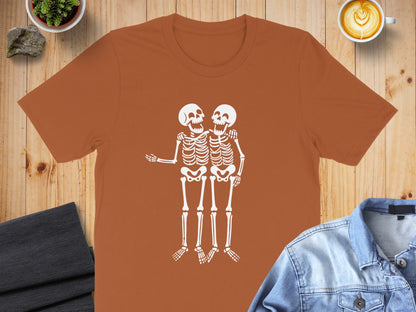 Twin Skeleton Design Orange Graphic T-Shirt product type