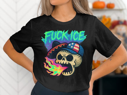 Patriotic Skull Breathing Fire Graphic T-Shirt product