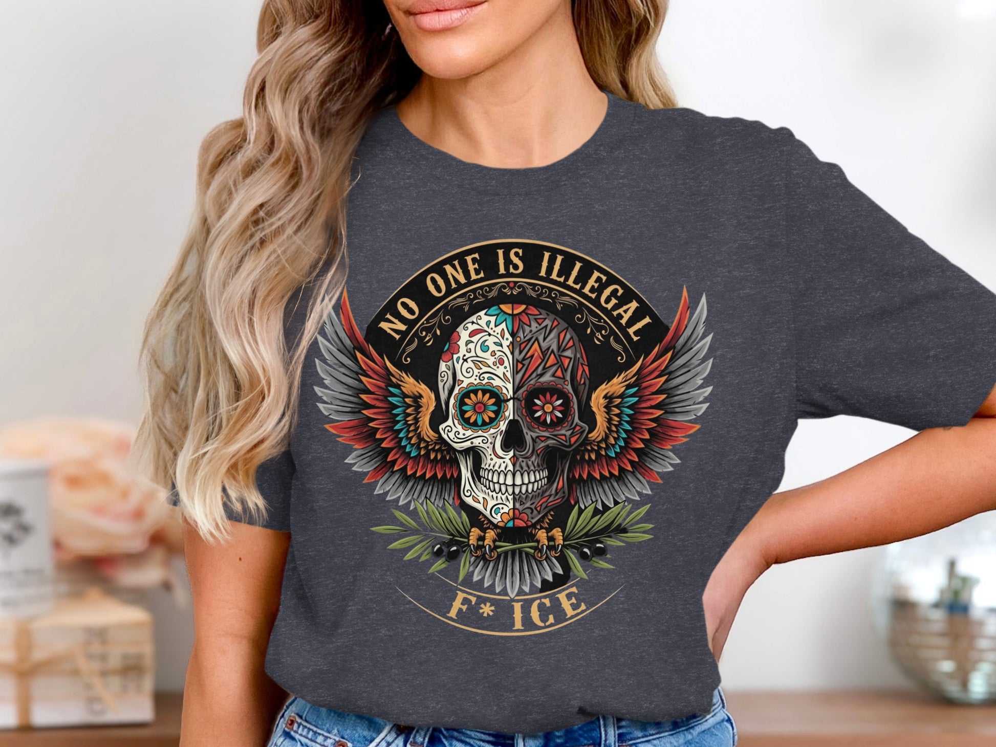 No One Is Illegal Skull Graphic T-Shirt Product Type