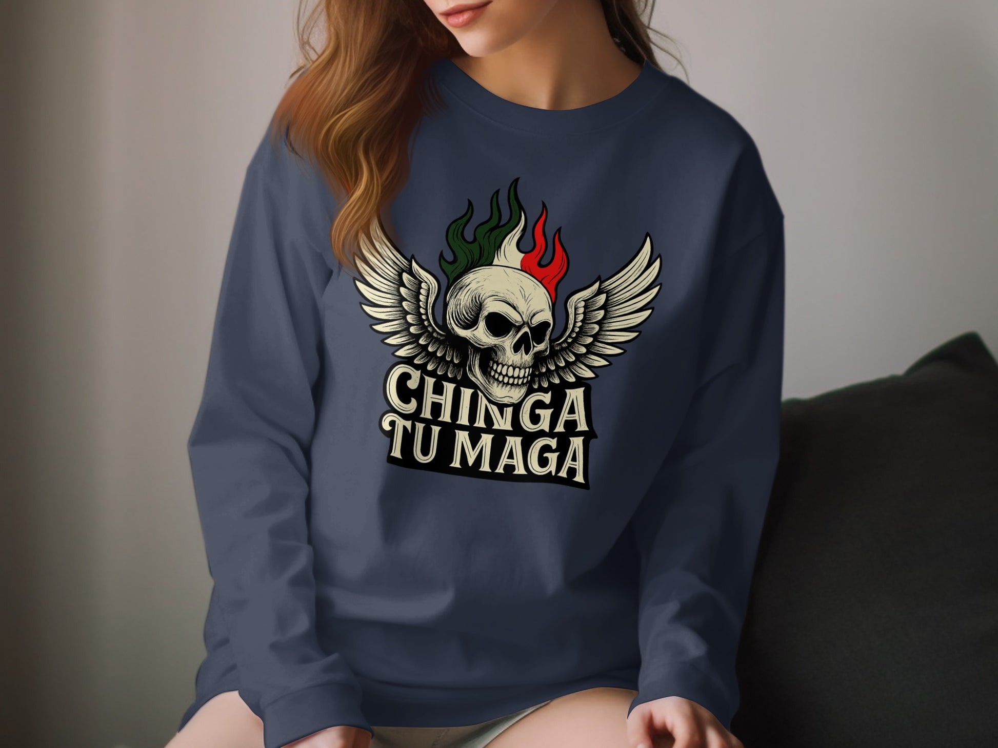 Skull with Wings Chingas Tu Maga Graphic Apparel