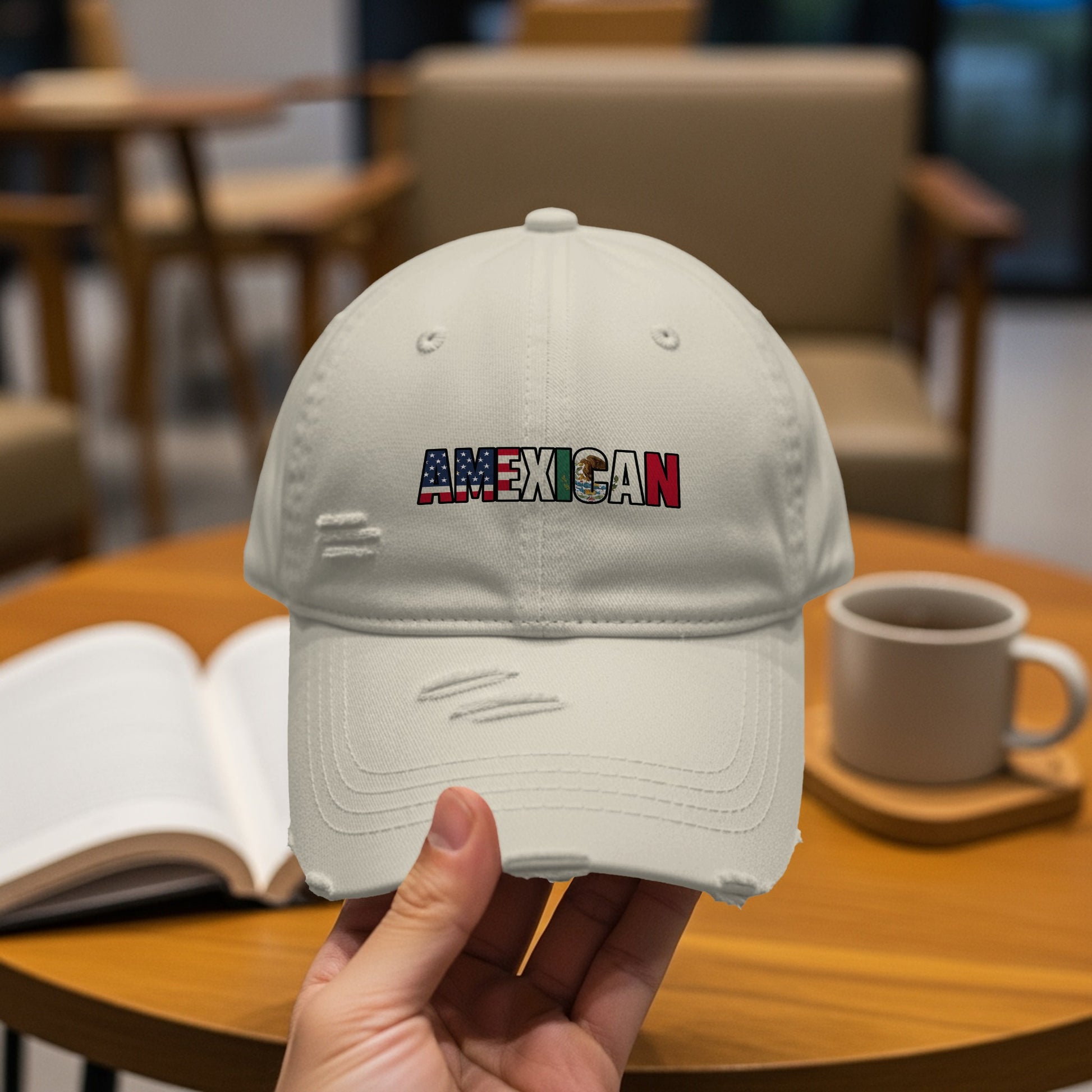 Stylish White AMEXICAN Embroidered Baseball Hat product