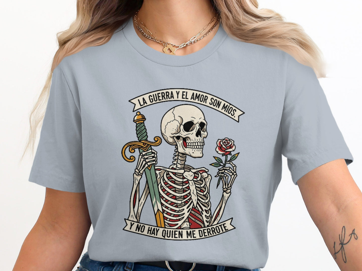 La Guerra Y El Amor Son Mios Skeleton Themed Shirt product type