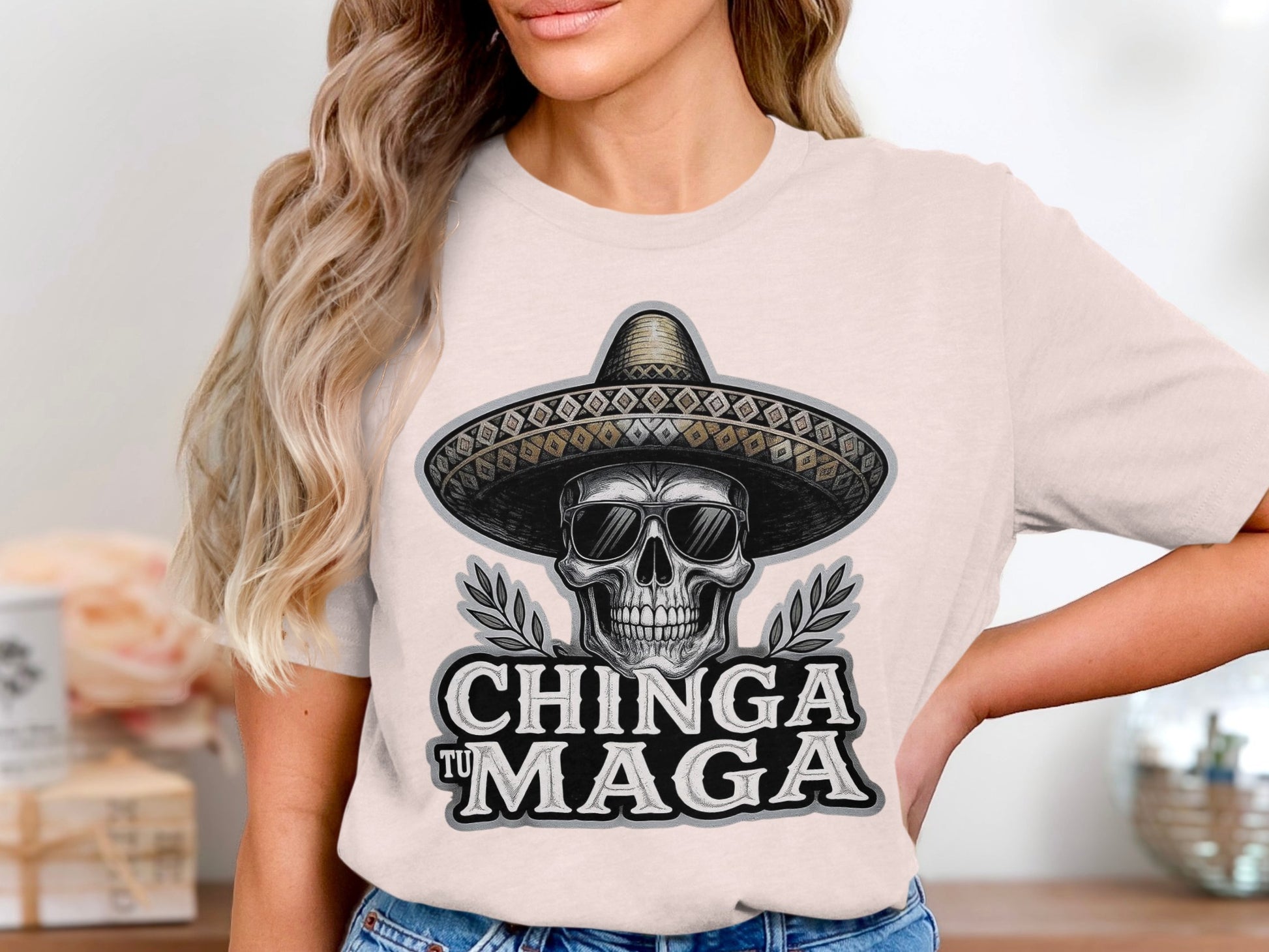 Chinga Tu Maga Skull Sombrero Graphic T-Shirt product