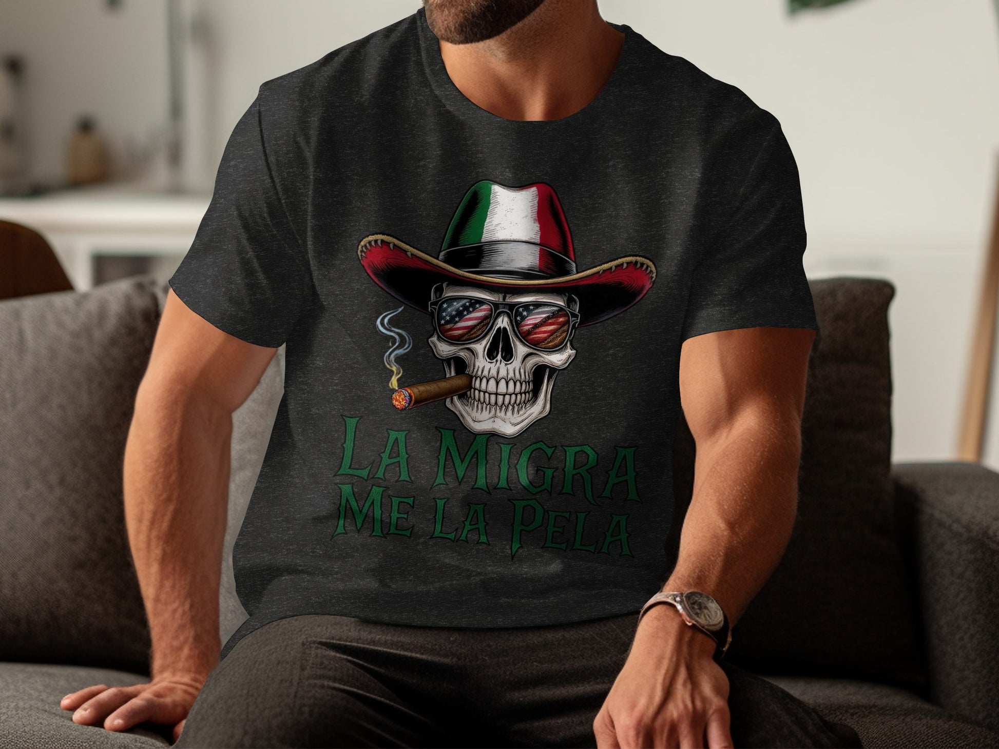 La Migra Me La Pela Skull Graphic T-Shirt product