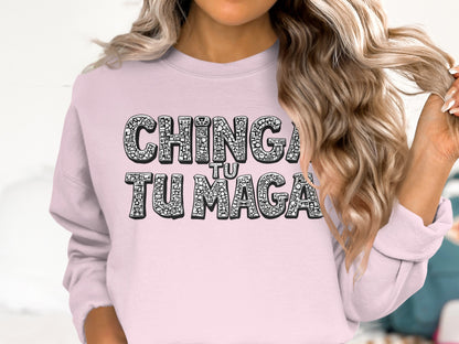 Chinga Tu Tu Maga Graphic Print Pullover Sweater