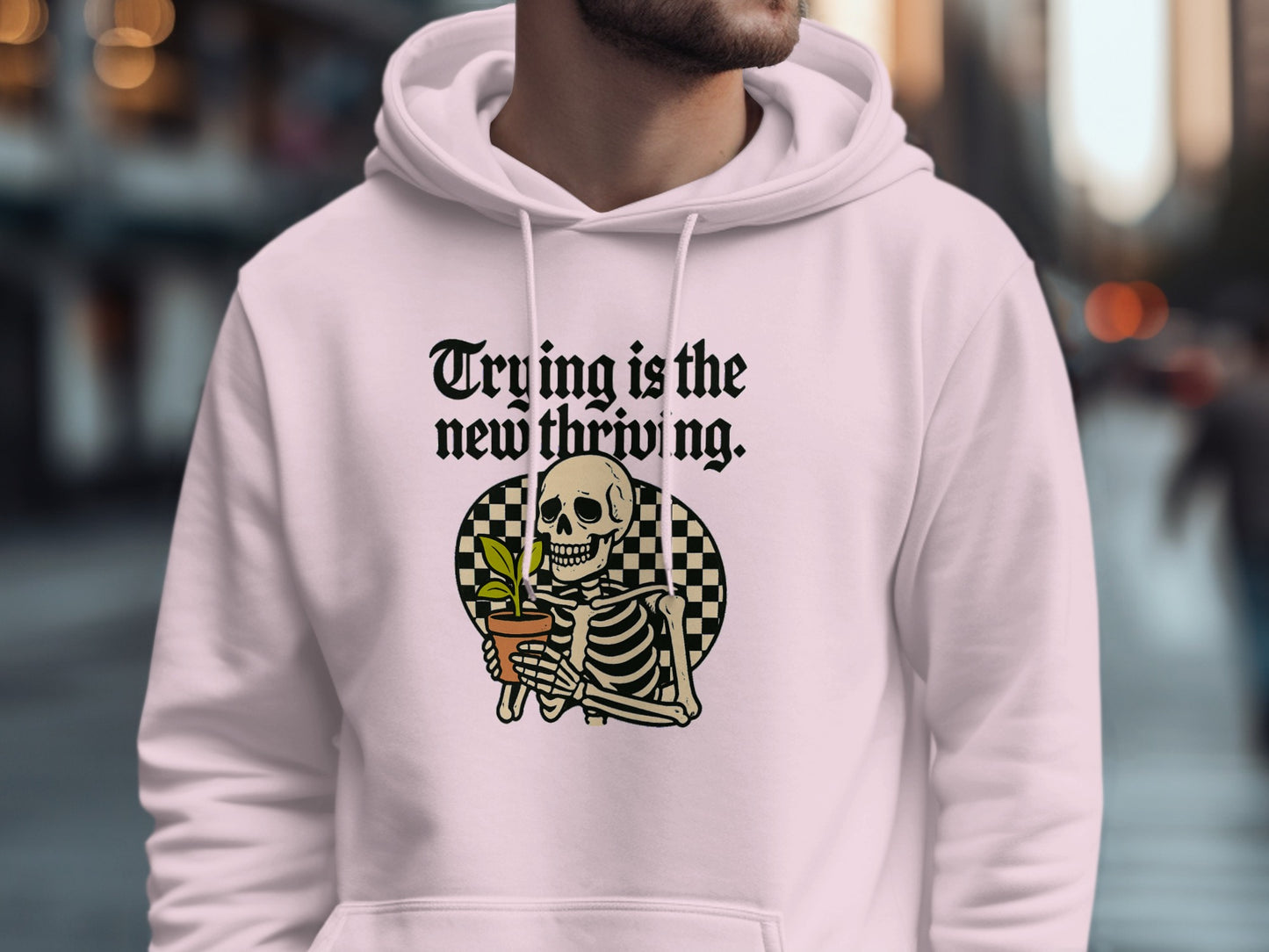 Trying is the new thriving skeleton hoodie product type