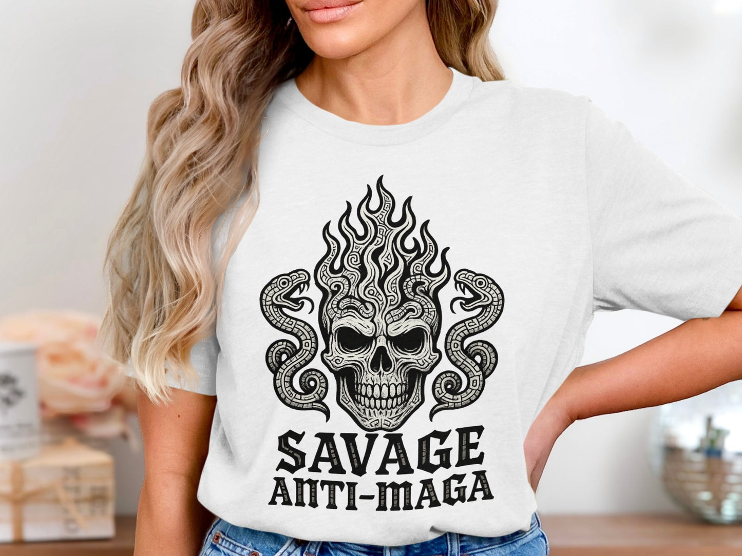 Savage Anti-MAGA Skull and Snakes Graphic Tee