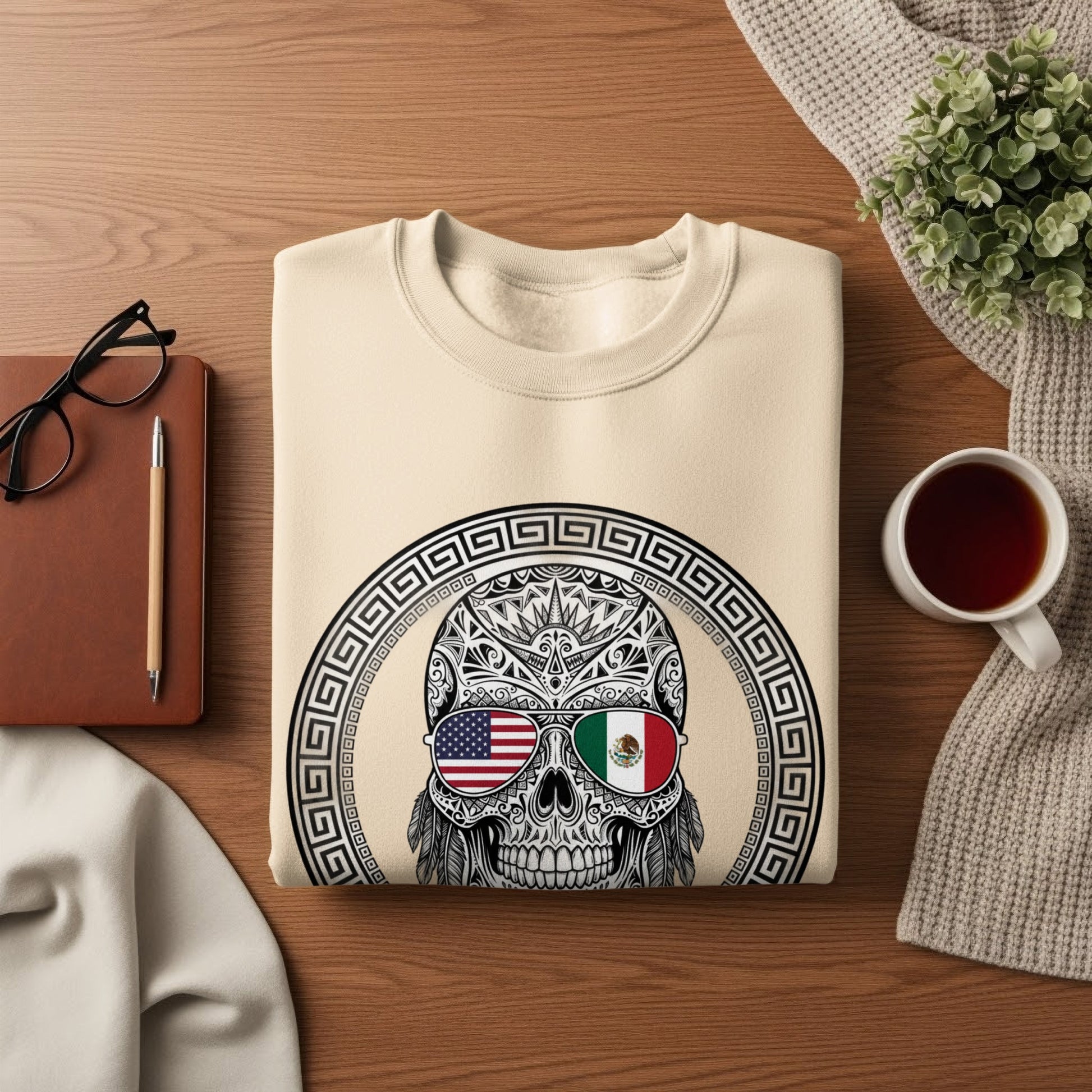 Skull with USA and Mexico Sunglasses Sweatshirt