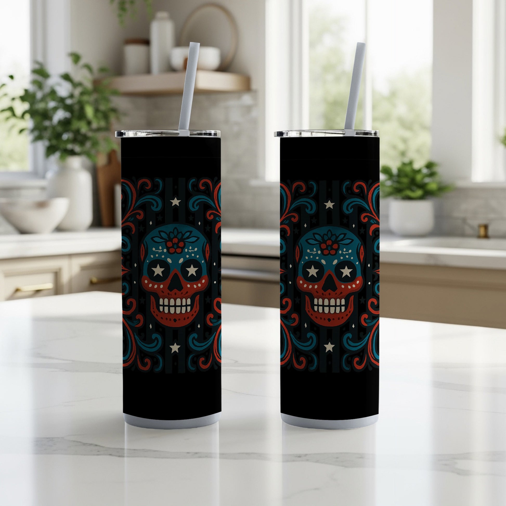 Colorful Day of the Dead Skull Design Tumbler product
