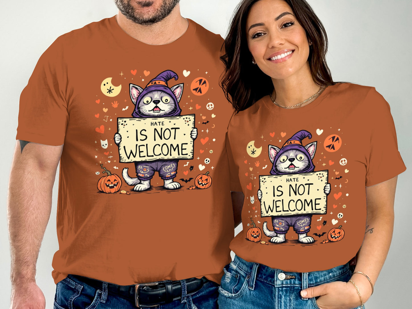 Hate Is Not Welcome Halloween Cat Shirt product