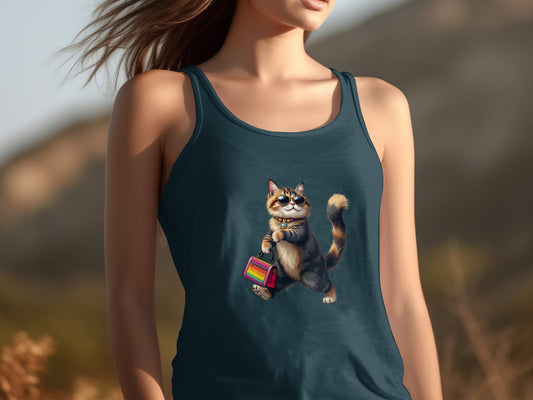 Stylish Cute Cat with Bag Graphic Tank Top product