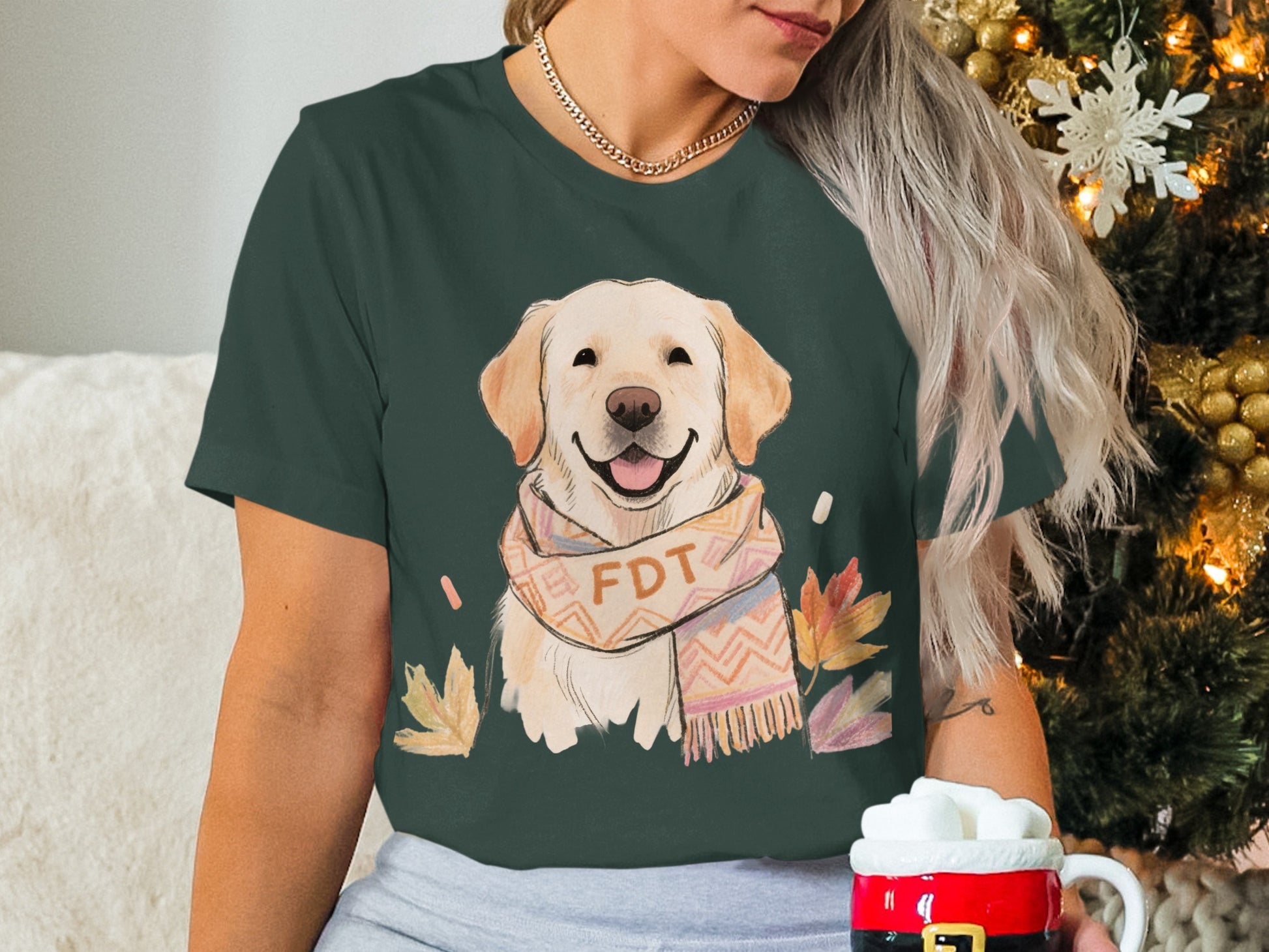 Festive Christmas Dog Print Holiday T-Shirt