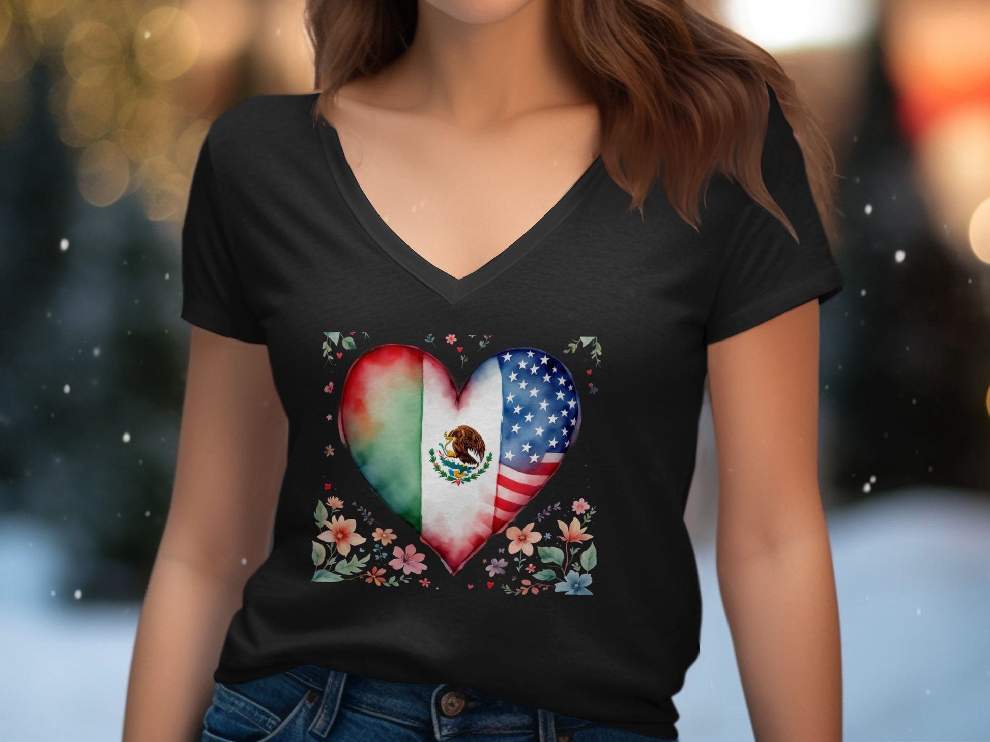 Mexican and American Flag Heart Design T-shirt Product