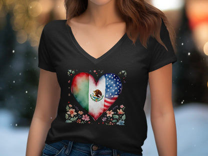 Mexican and American Flag Heart Design T-shirt Product