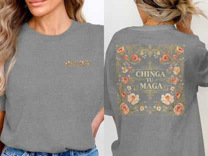 Chinga Tu Maga Flower Design Resist T-shirt