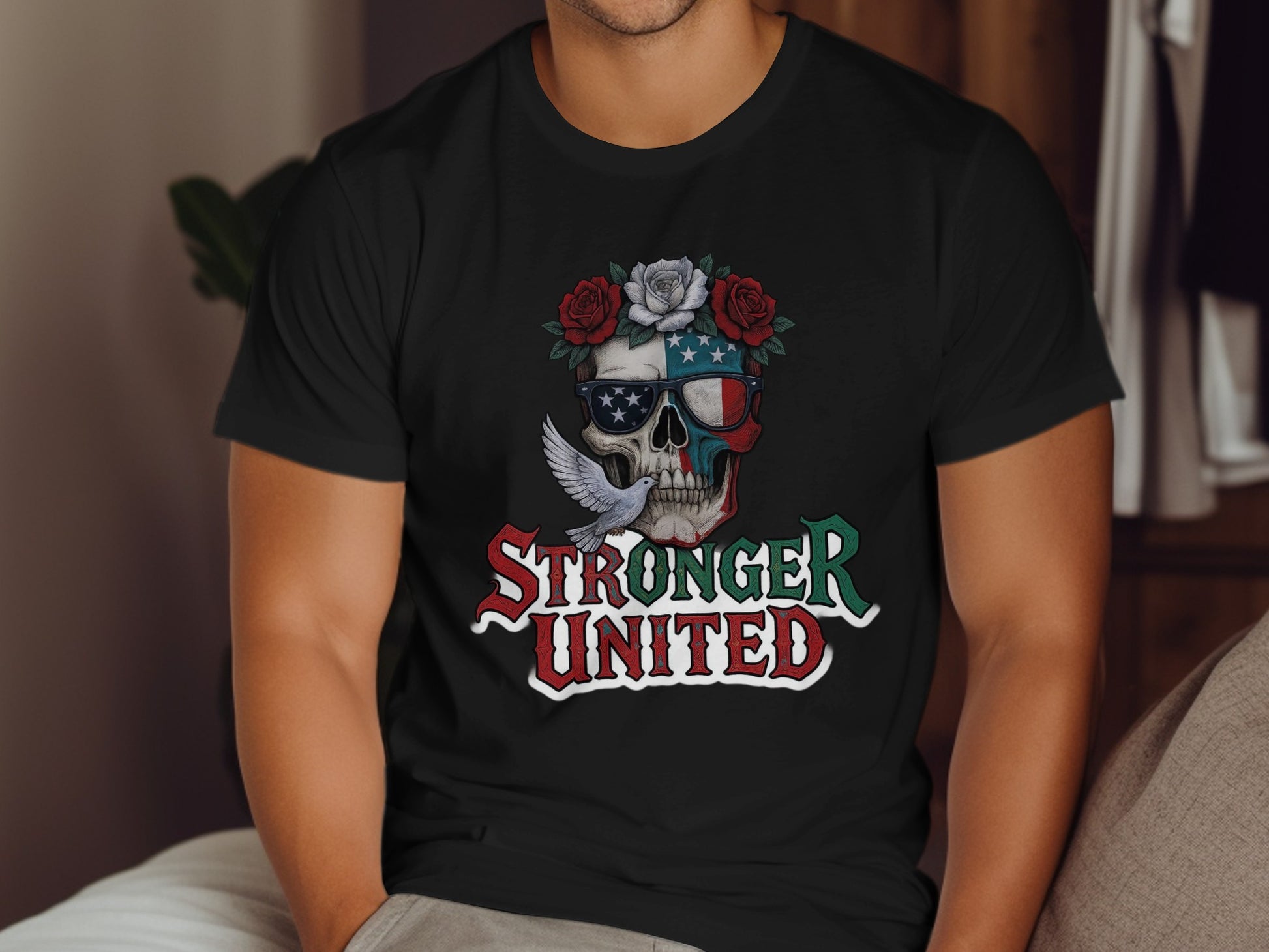 Stronger United Skull with Roses Graphic T-shirt product type
