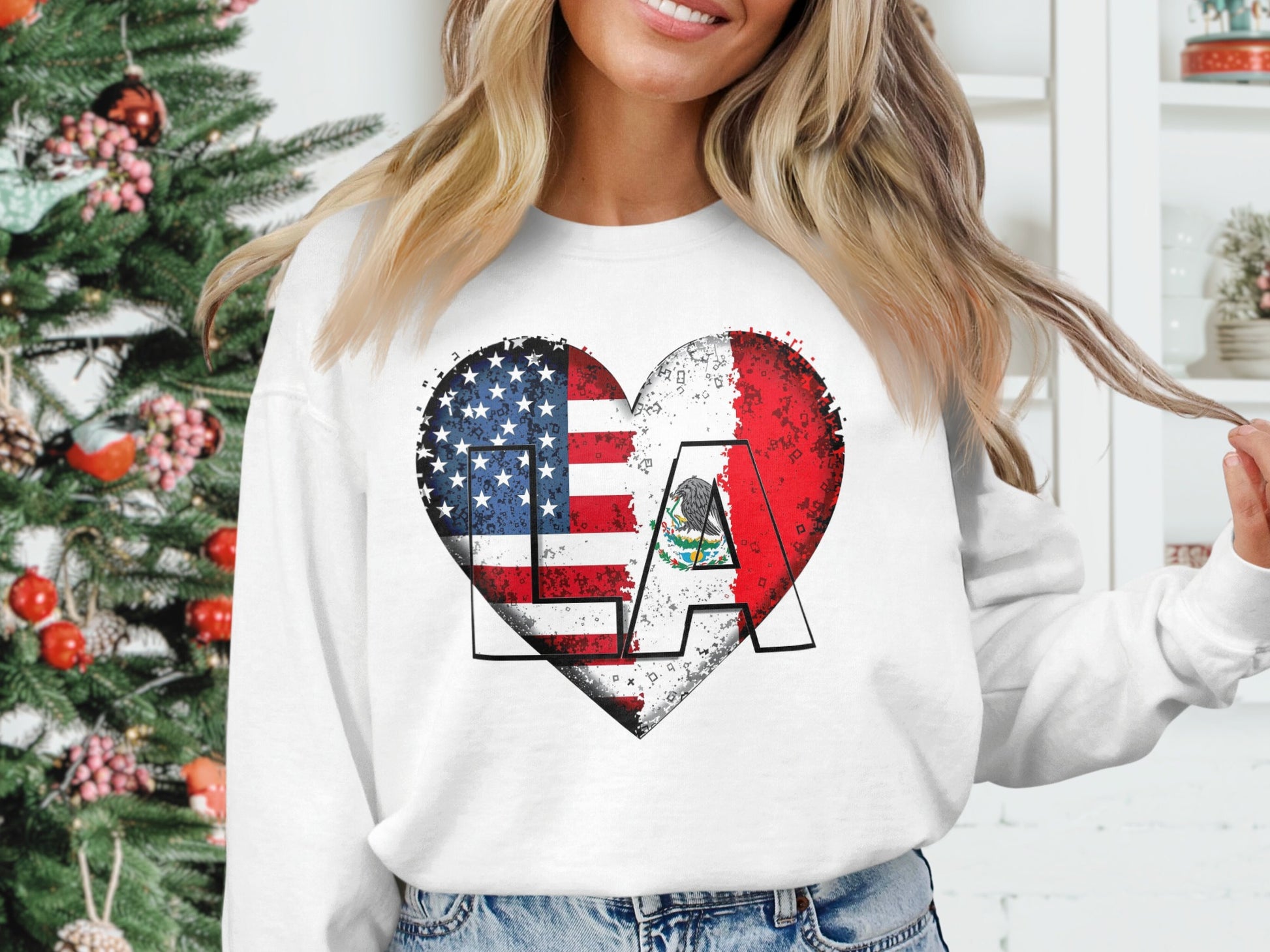 LA USA and Mexico Flag Heart Design Sweatshirt Product