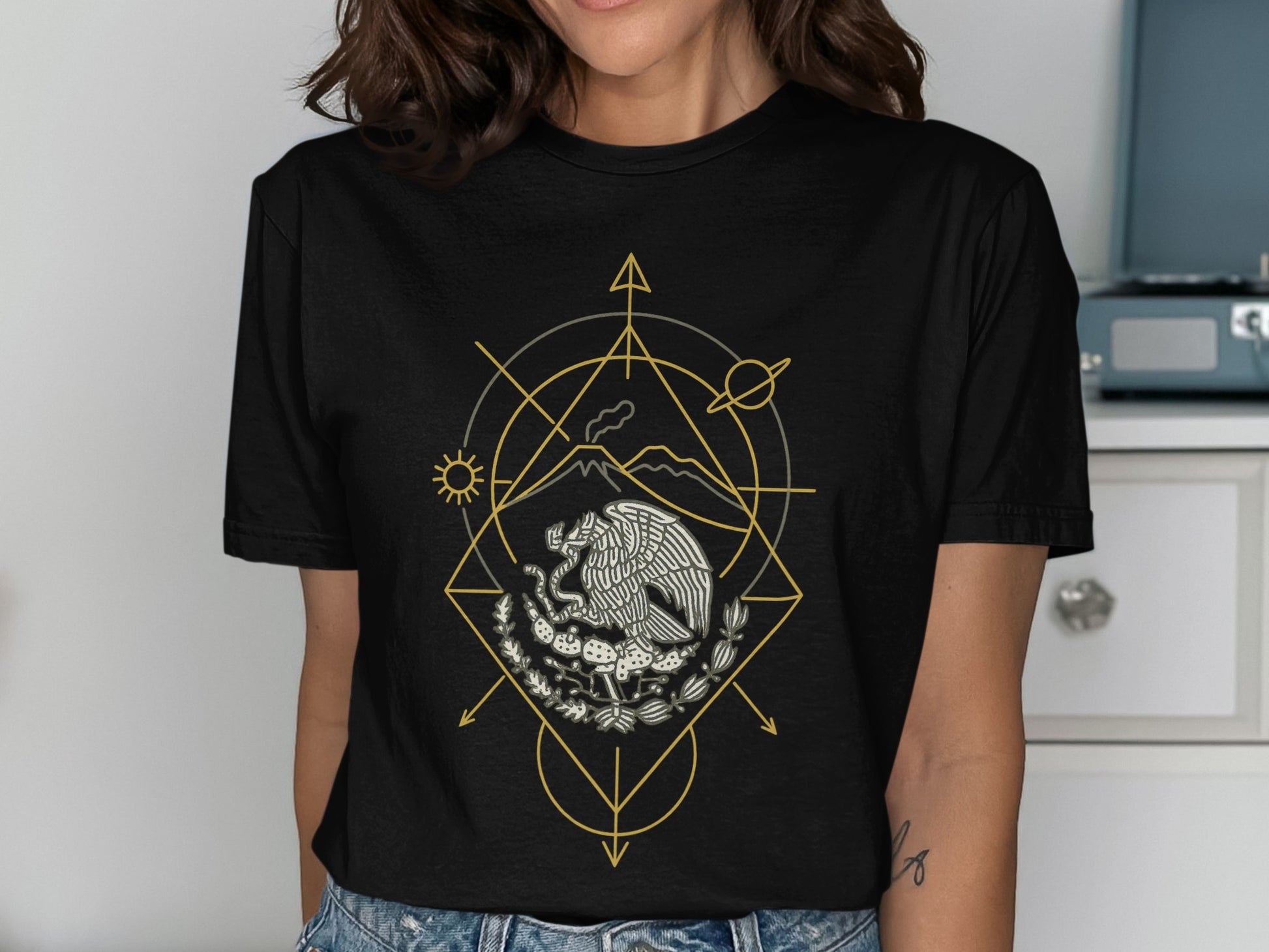 Geometric Space Lion Graphic Women's T-Shirt