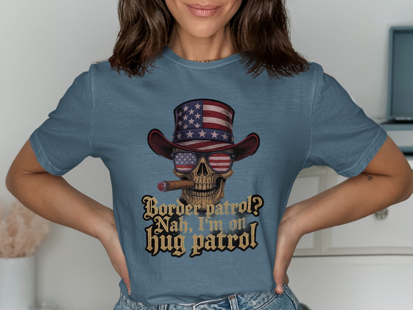 Patriotic Skull Design Hug Patrol T-shirt product type