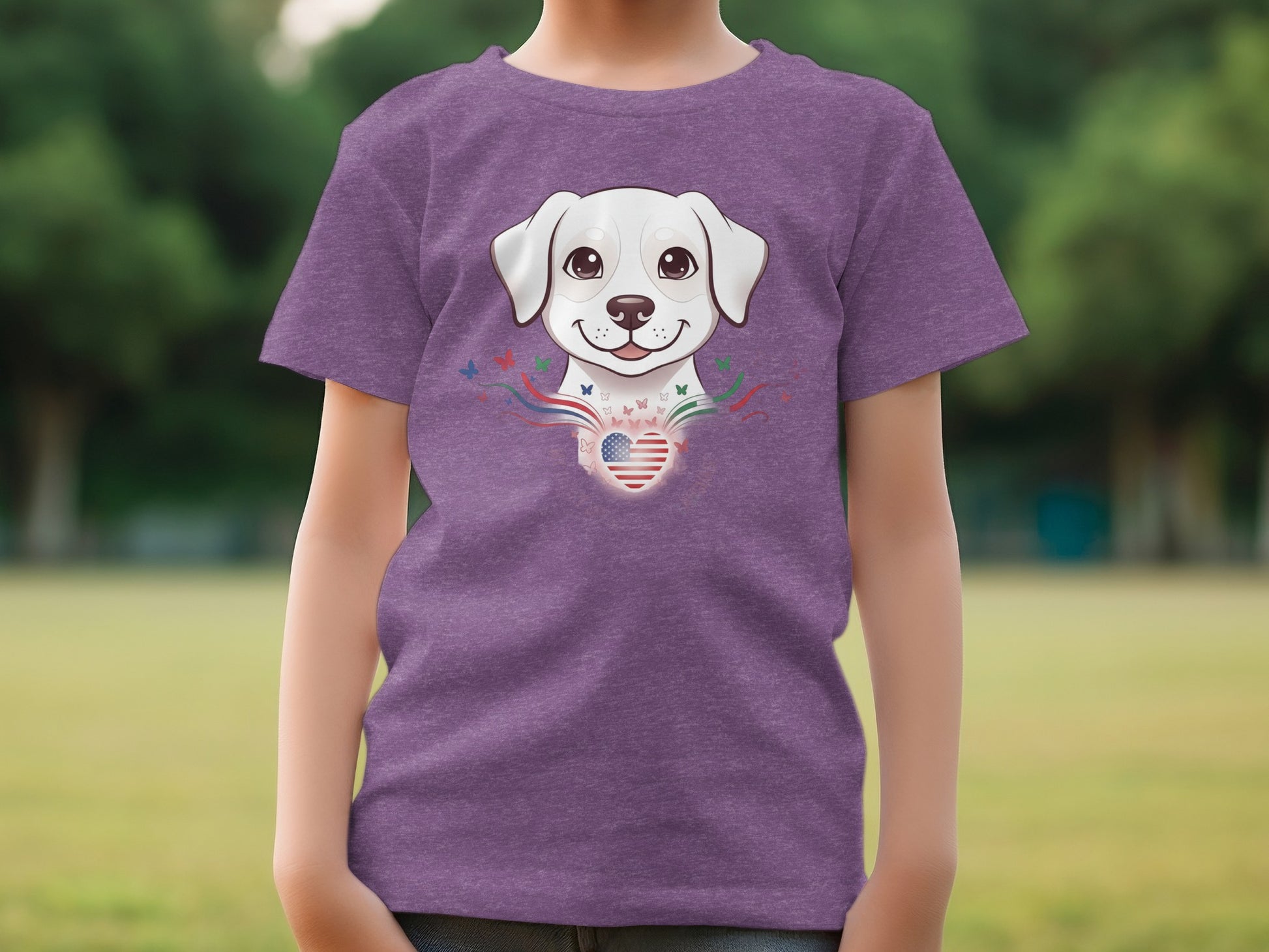 Cute White Dog with Heart and Butterflies T-Shirt