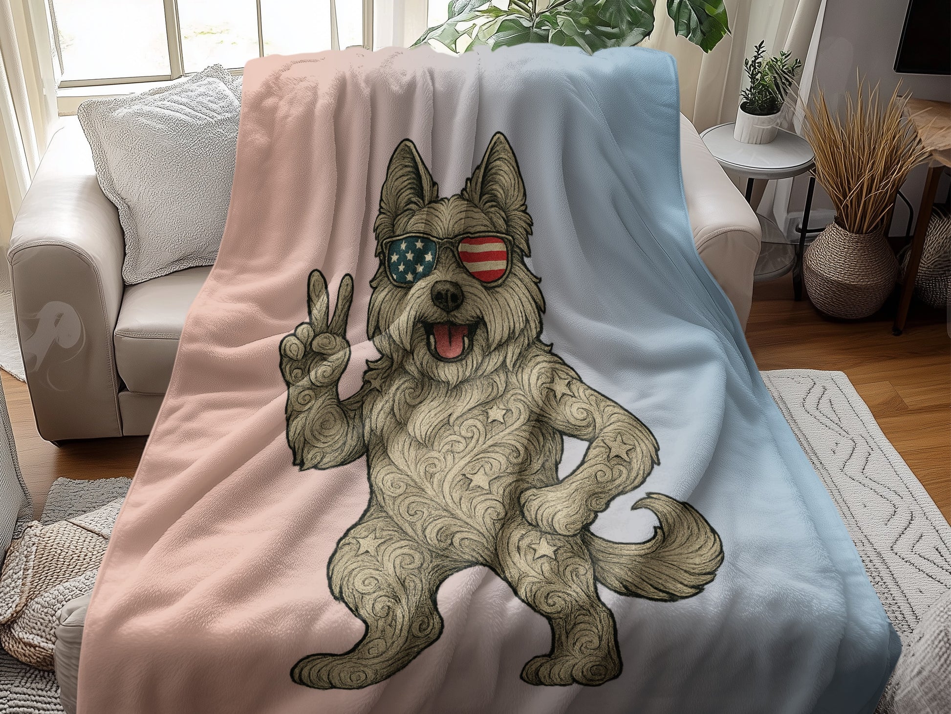 Patriotic Dog Cartoon Design Fleece Blanket product