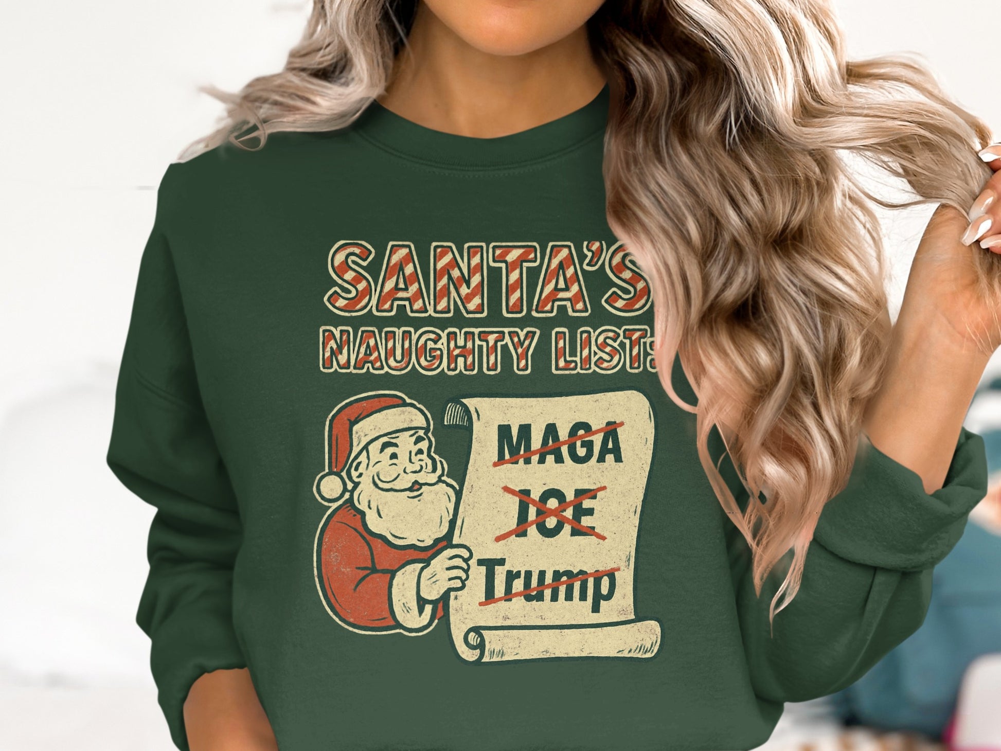 Santa's Naughty List MAGA Joe Trump design sweatshirt