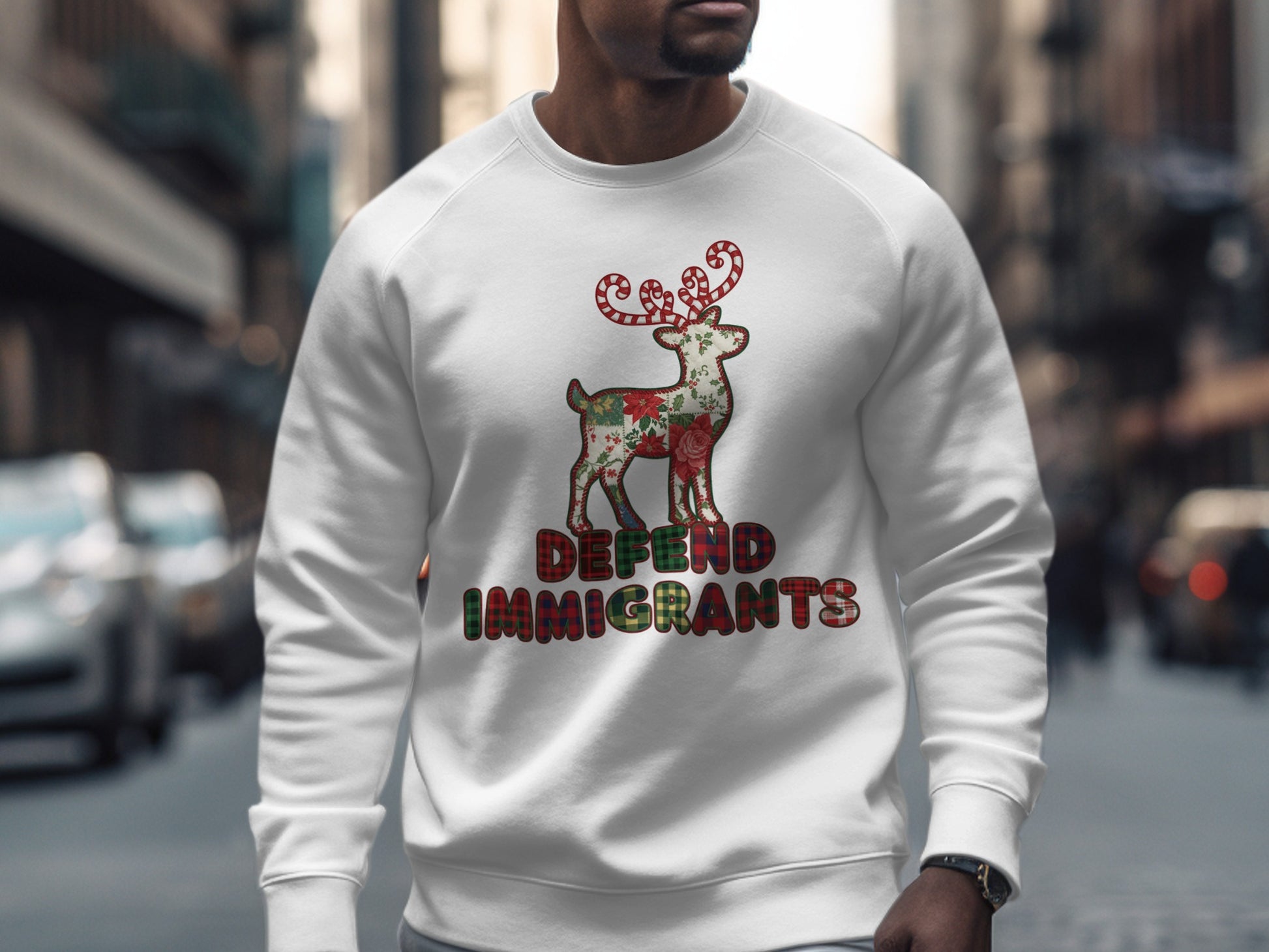 Defend Immigrants Reindeer Design Sweatshirt