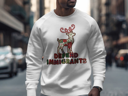 Defend Immigrants Reindeer Design Sweatshirt
