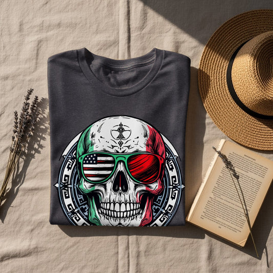 Stylish Skull with Flag Sunglasses Graphic Shirt product