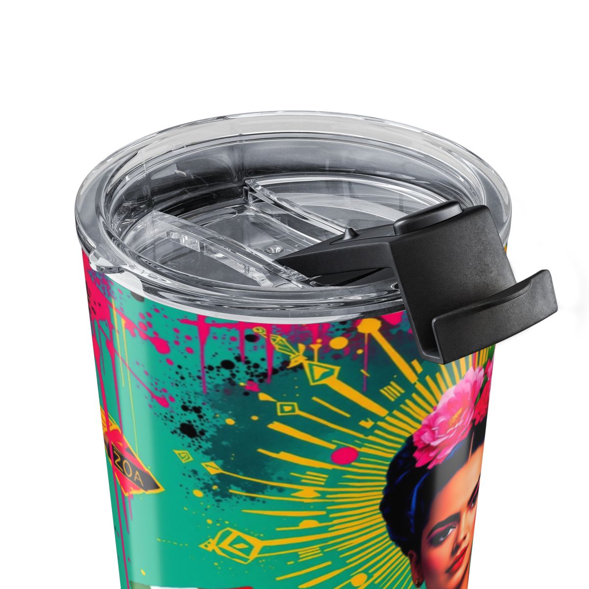 Vibrant Colorful Travel Mug with Artistic Design