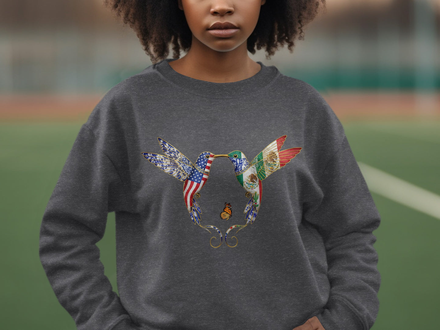 Unique Hummingbird Print with Dual Flags Sweatshirt