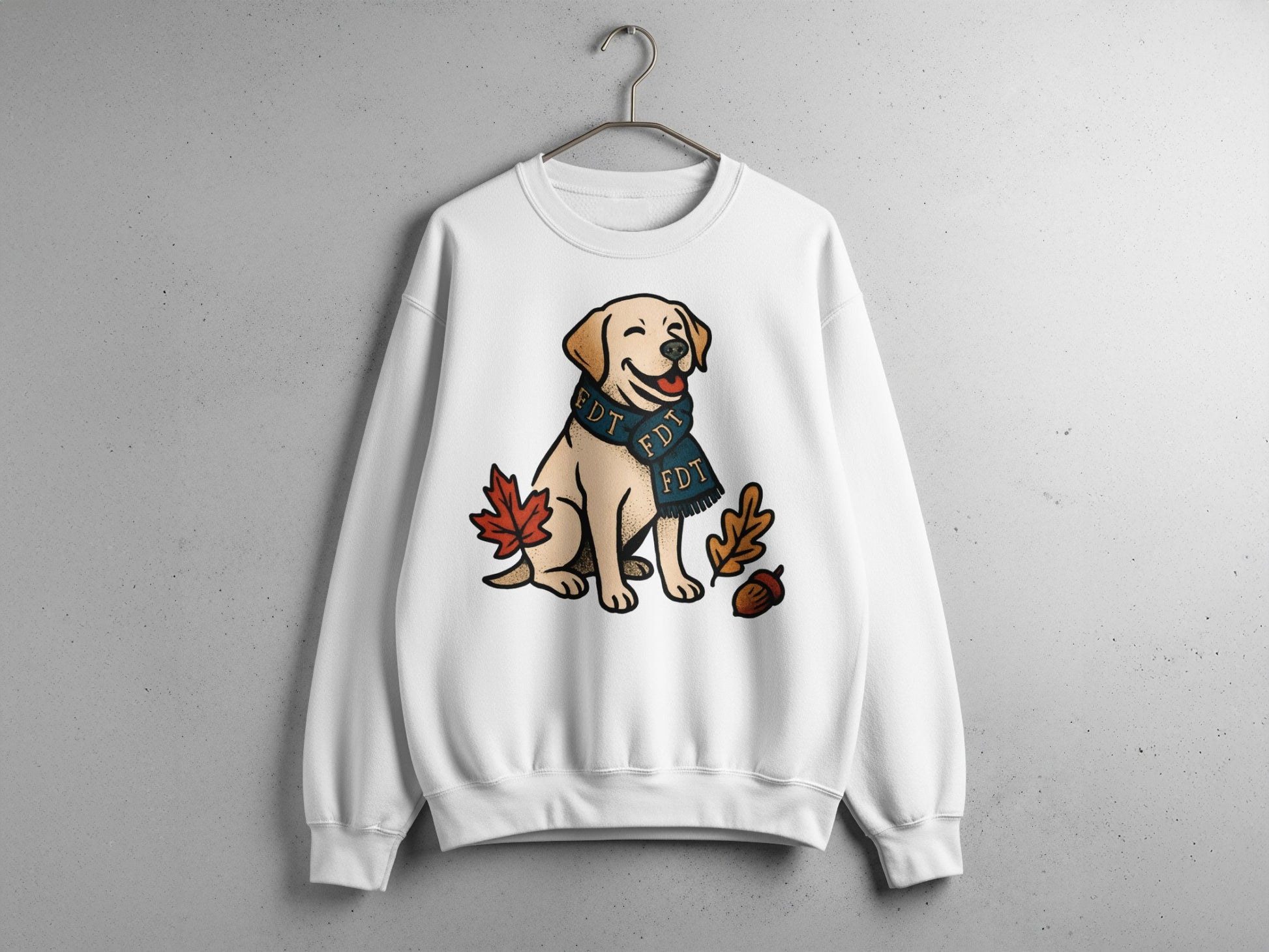 Adorable Dog with Leaves and Acorns Long Sleeve Top