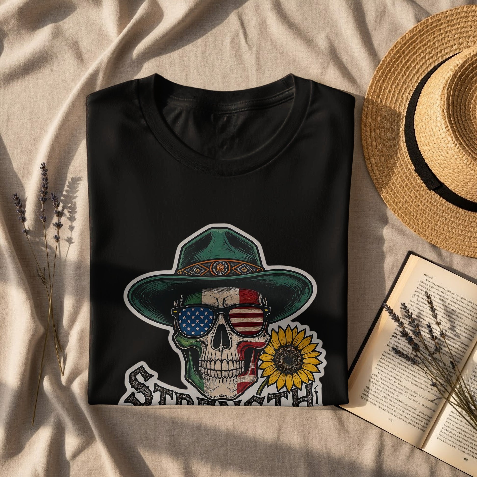 Strength Skull with Sunflower Design T-Shirt product