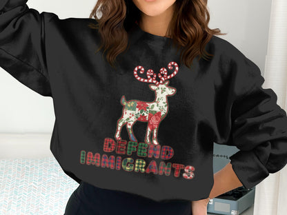 Defend Immigrants Reindeer Design Sweatshirt