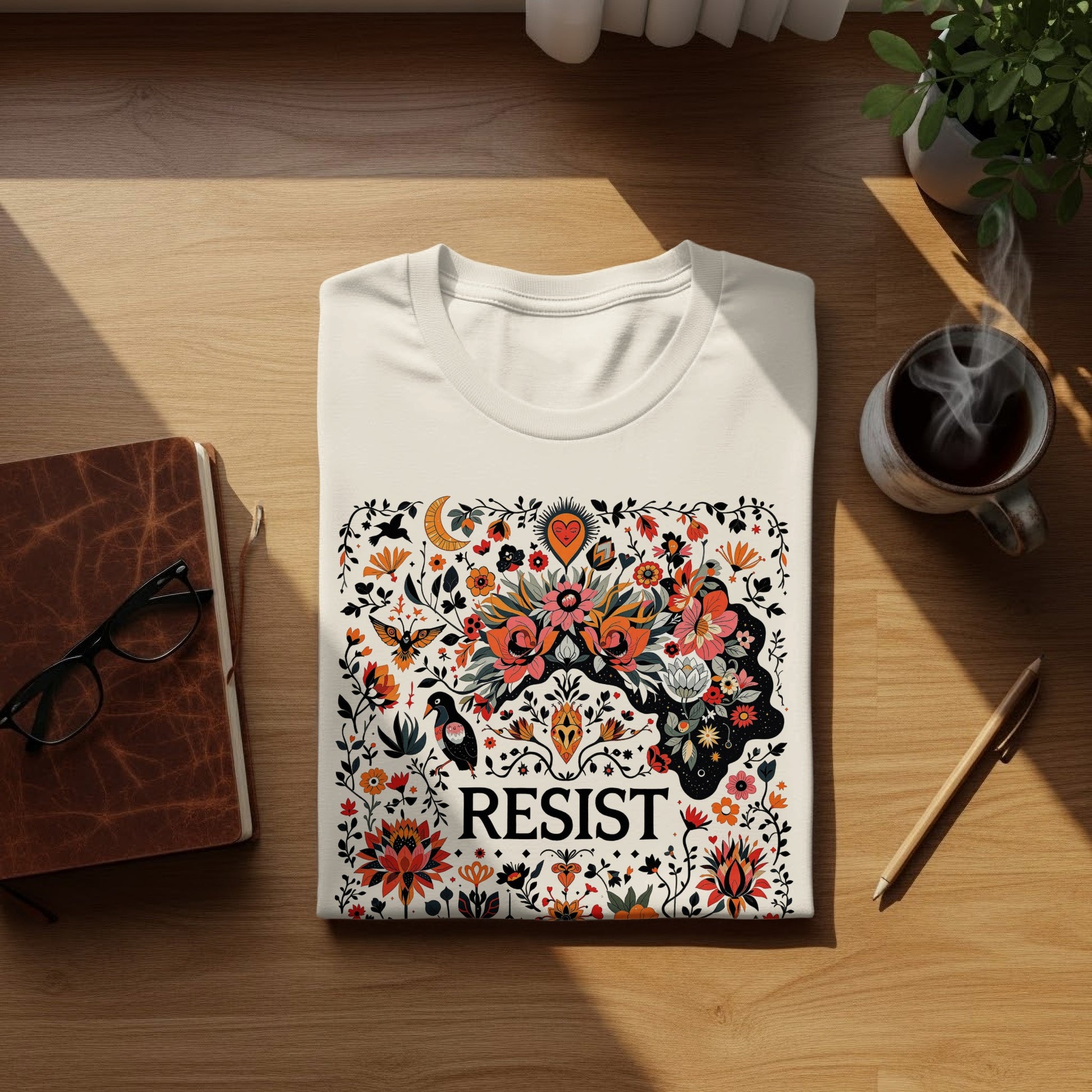 Resist Floral Design Bird Pattern T-shirt product type