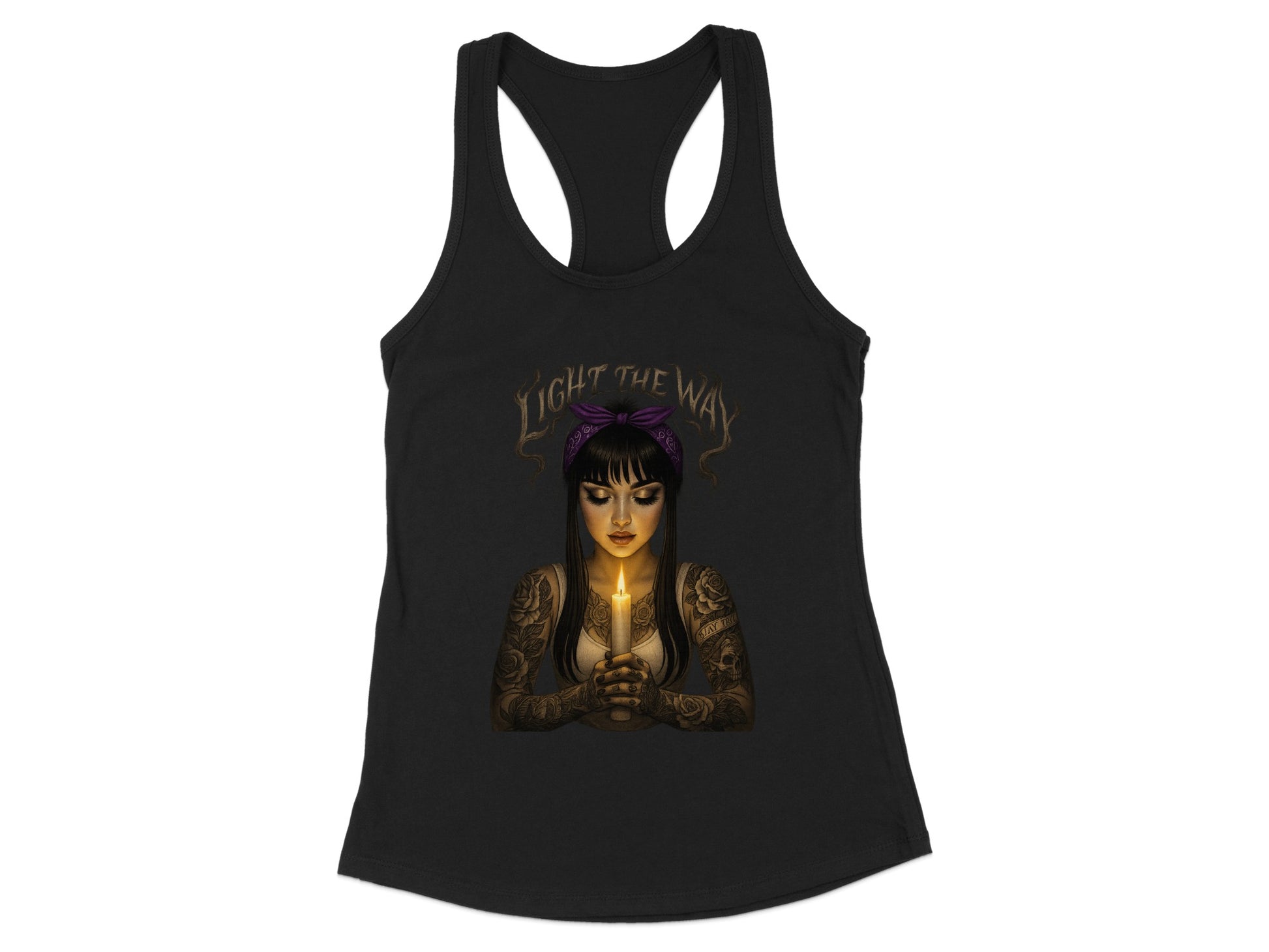 Light The Way Tattooed Woman Holding Candle Tank Top