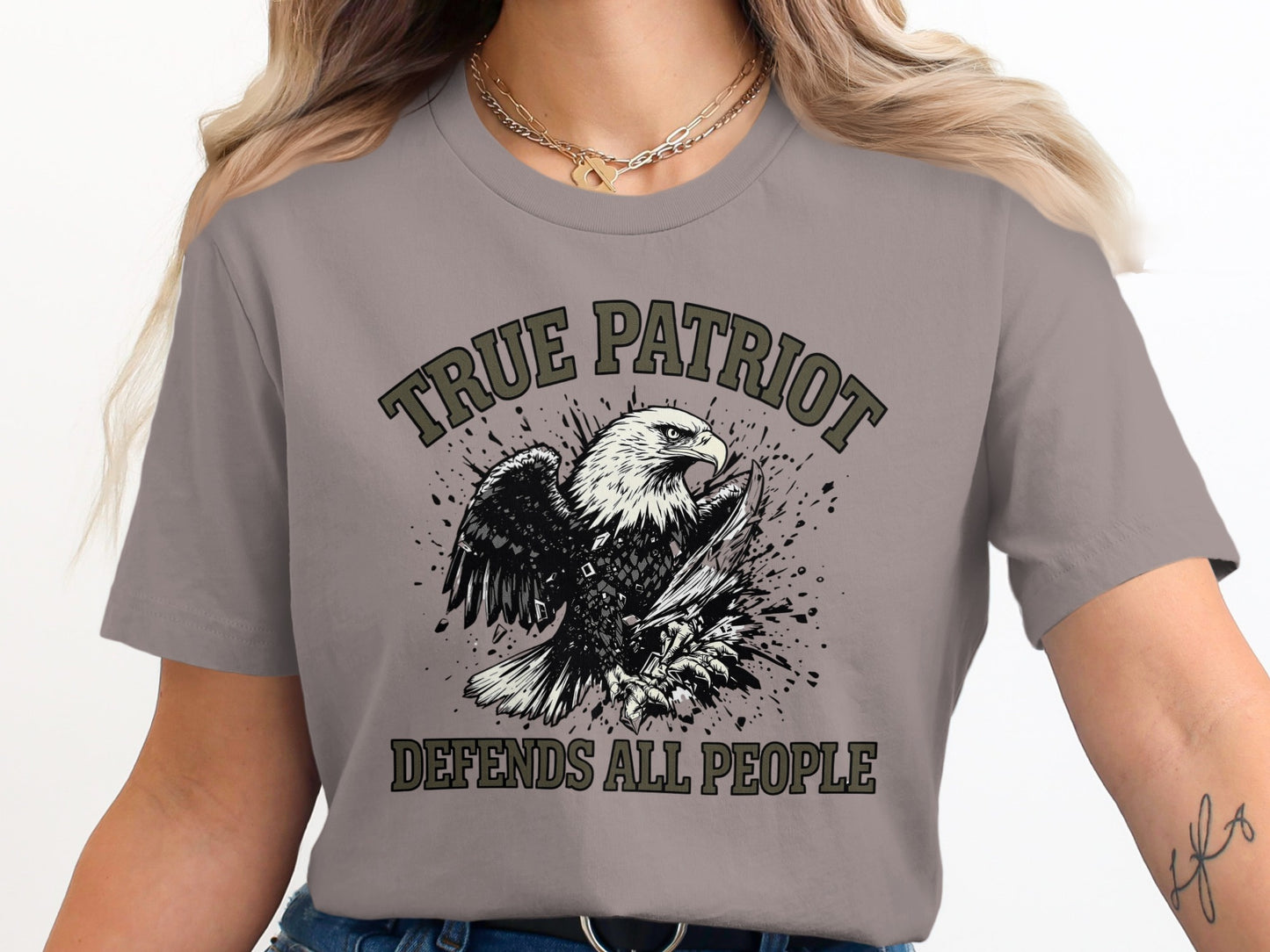True Patriot Eagle Graphic T-Shirt Defends All People
