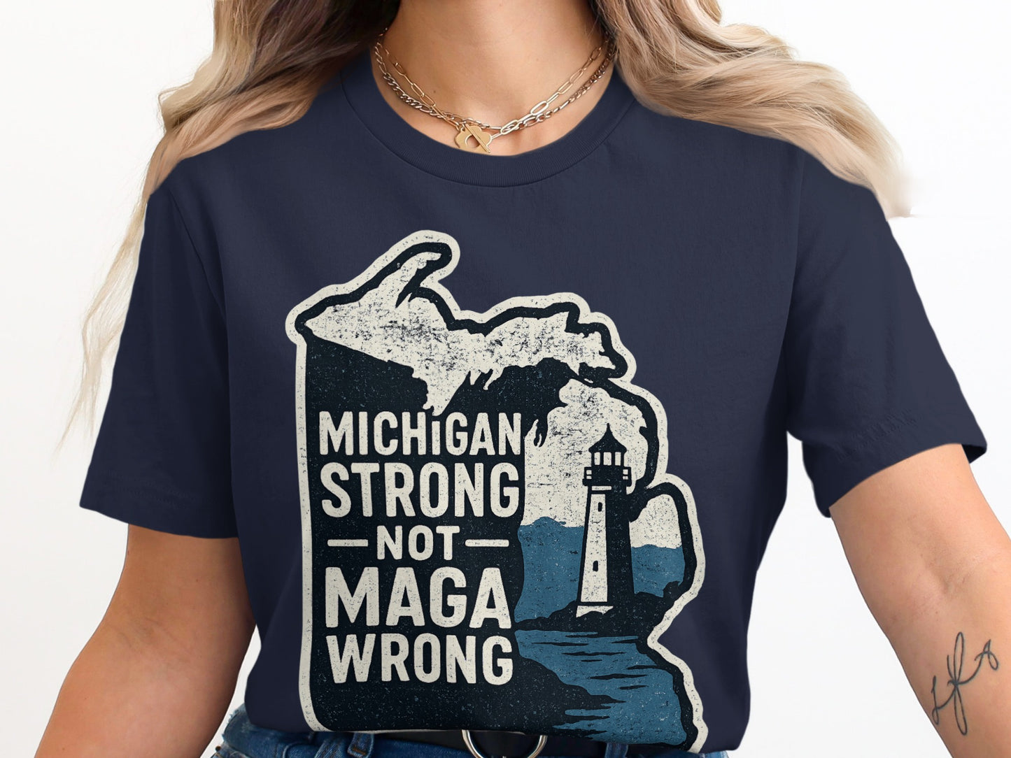 Michigan Strong Not Maga Wrong Graphic Shirt product