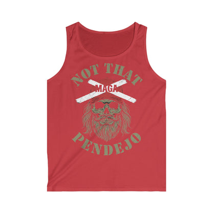 Red tank top with skull graphic and "NOT THAT MAGA PENDEJO" text.