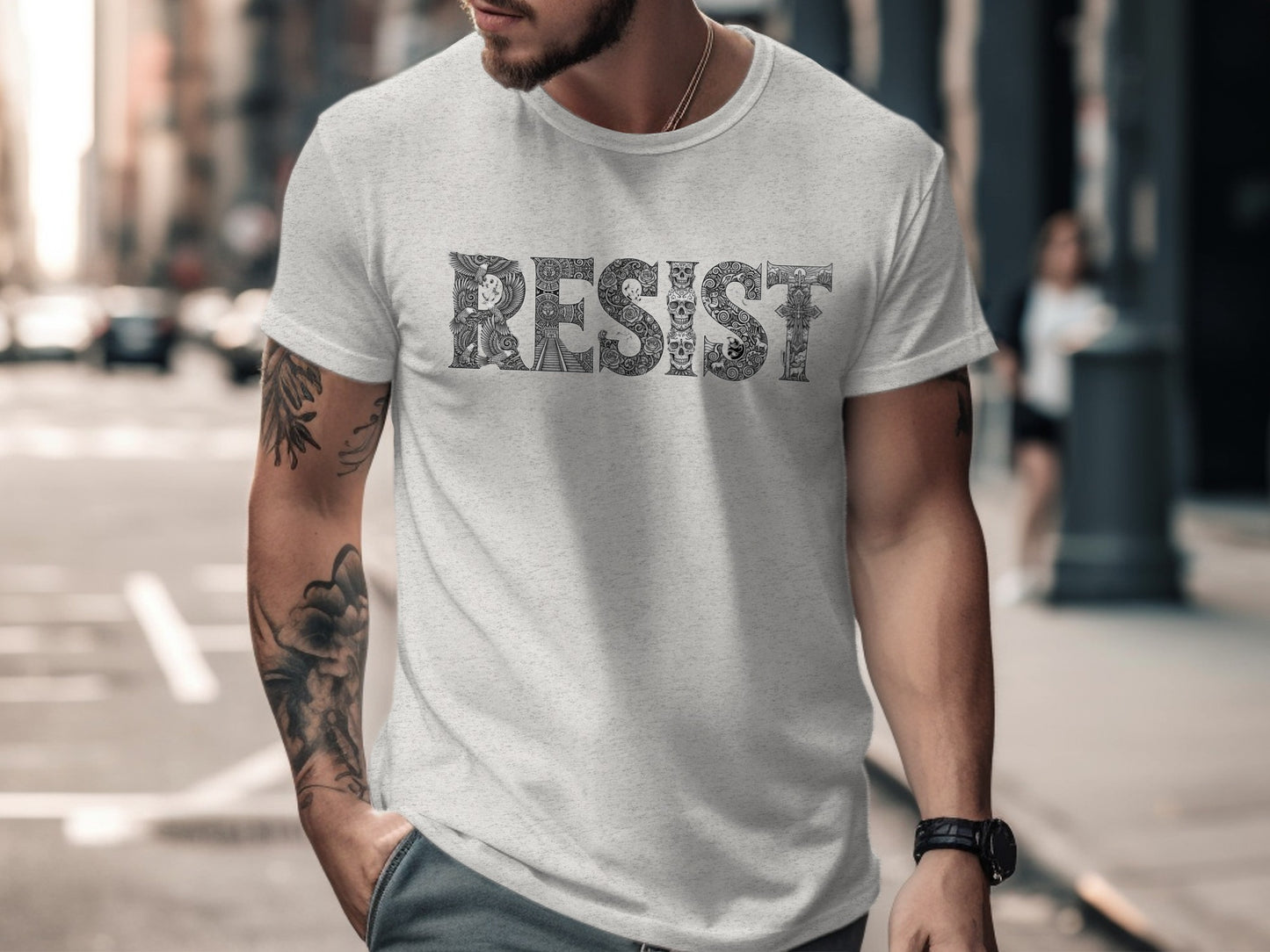Urban Street Style White Resist Graphic Tee