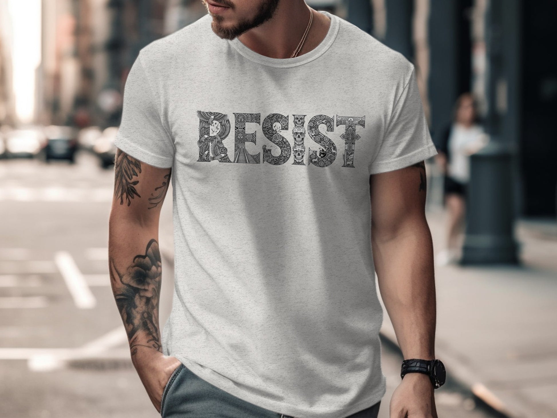 Urban Street Style White Resist Graphic Tee