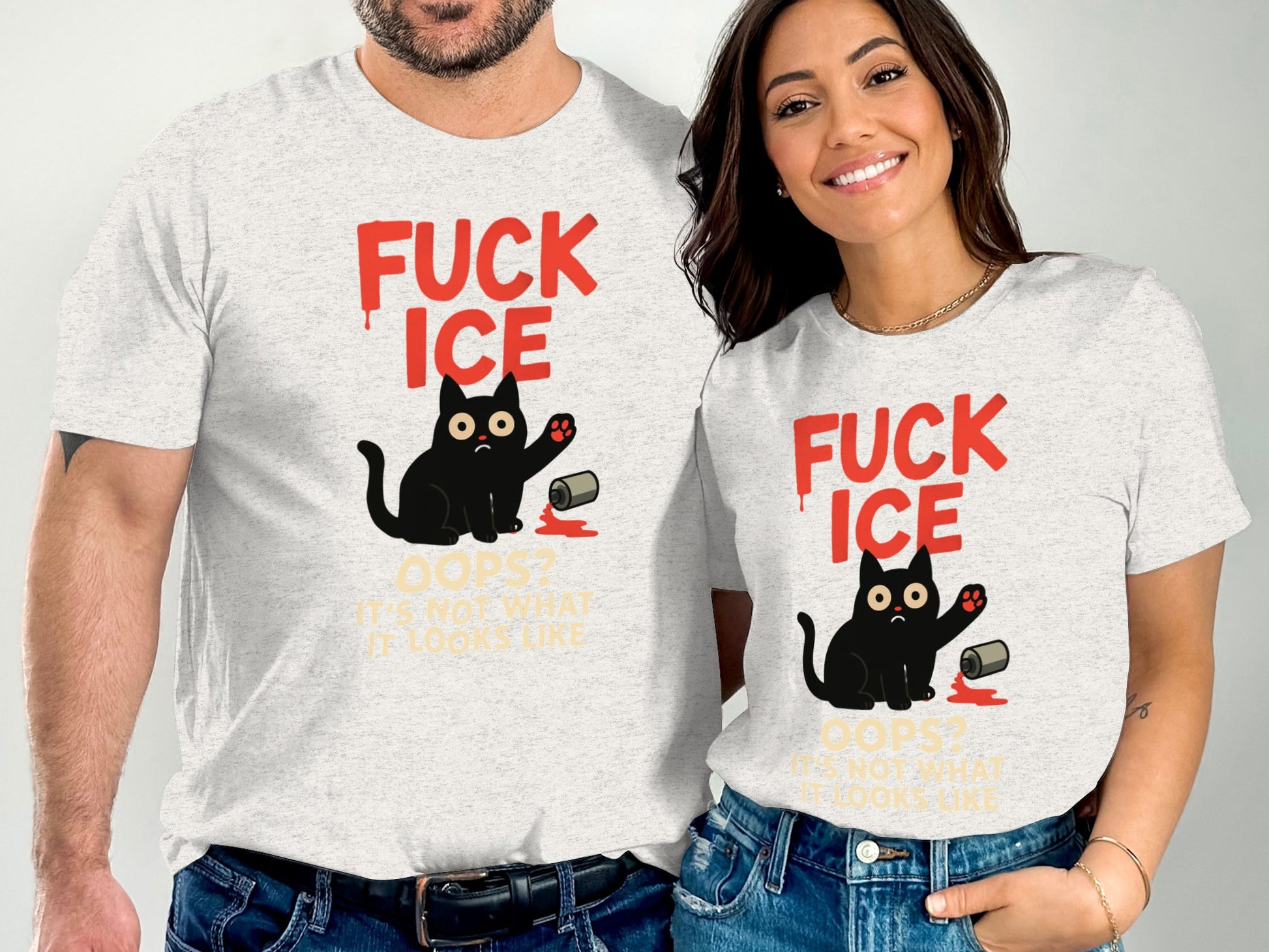 Funny Black Cat Oops Design White T-shirt product type