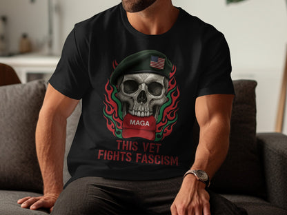This Vet Fights Fascism Skull Graphic T-Shirt