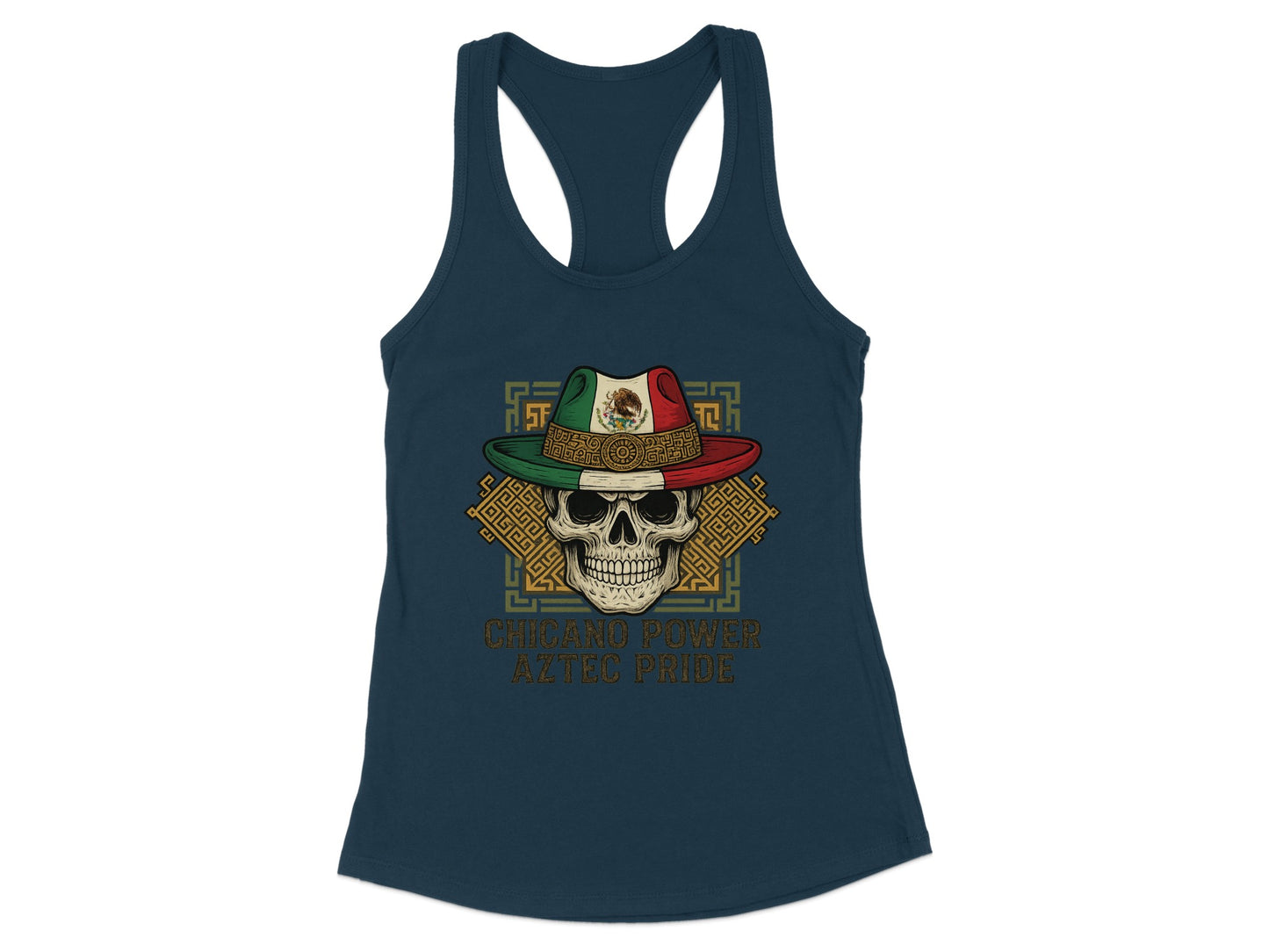 Chicano Power Aztec Pride Skull Graphic Tank Top