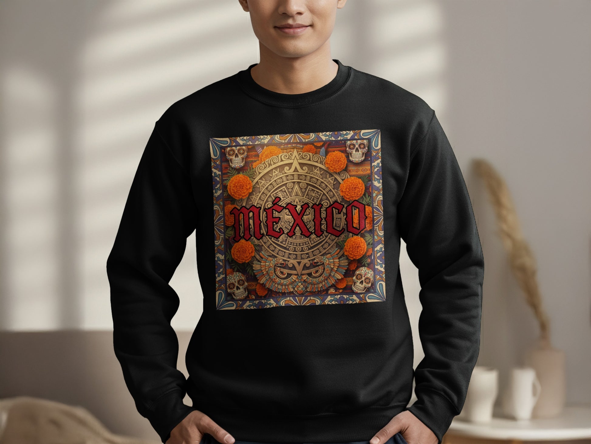 Vibrant Mexico Themed Sweatshirt Aztec Design product